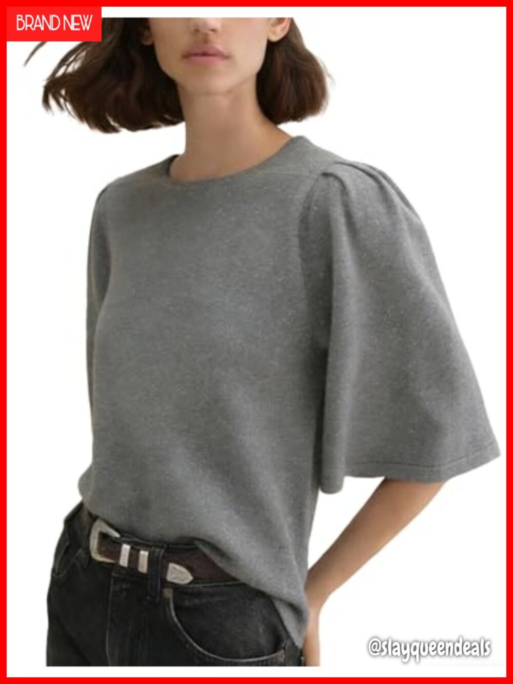 Sparkle Knit Pullover Sweater Scallop Trim Crewneck